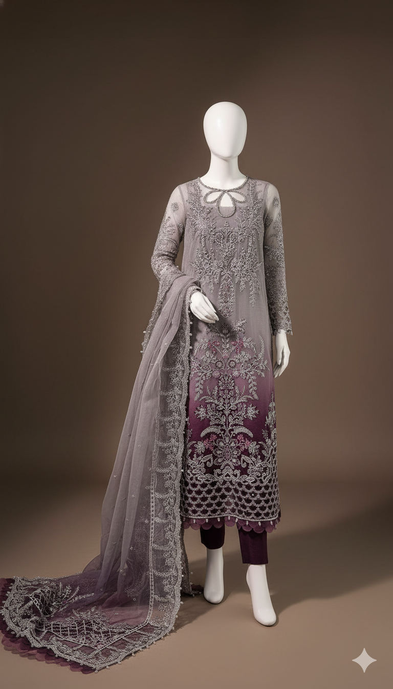 Luxury Tie & Dye Organza 3-Piece Suit with Handwork Embroidery & Double-Tone Dupatta | Ikhwan New Arrivals – November Drop 2