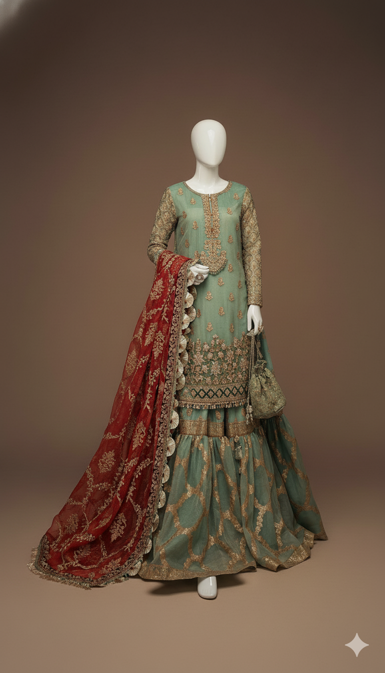 Luxury Mysoori Embroidered 3-Piece Suit with Organza Lehenga & Heavy Dupatta | Ikhwan New Arrivals – November Drop 2