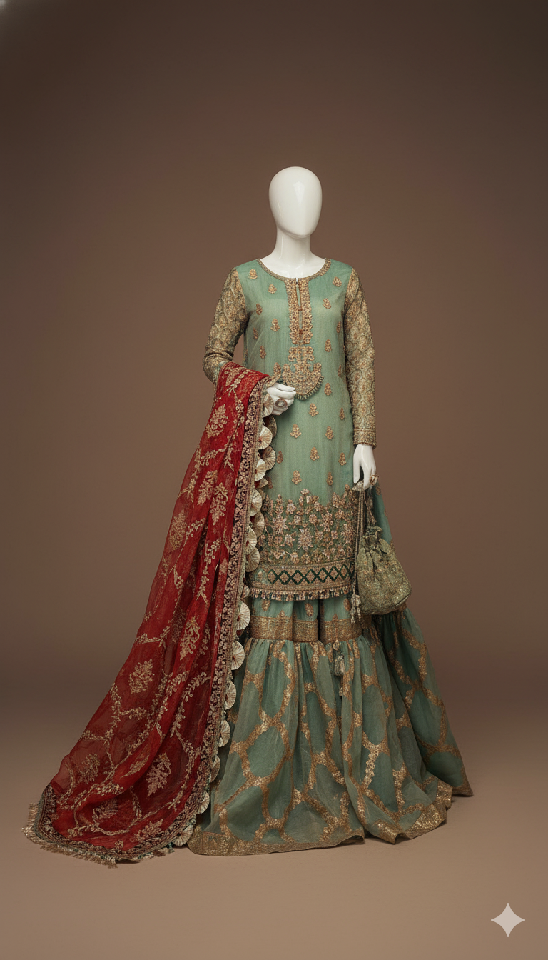 Luxury Mysoori Embroidered 3-Piece Suit with Organza Lehenga & Heavy Dupatta | Ikhwan New Arrivals – November Drop 2