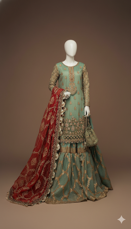 Luxury Mysoori Embroidered 3-Piece Suit with Organza Lehenga & Heavy Dupatta | Ikhwan New Arrivals – November Drop 2