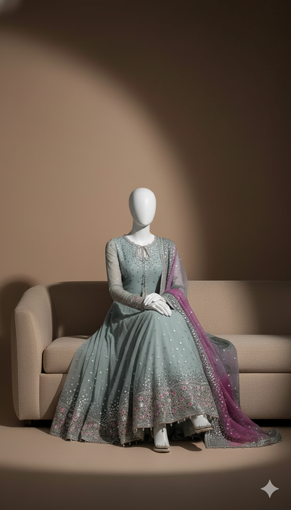 Most Demanded Chiffon Maxi Suit | Net Dupatta | Silk Trouser | Sequins Work | Best Quality – November Drop 2