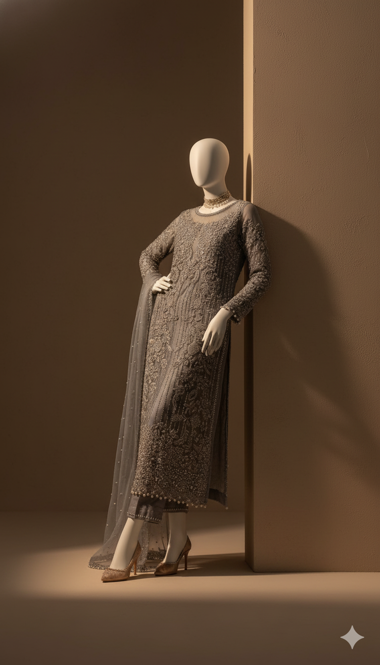 Ikhwan – Premium Chiffon Embroidered 3-Piece Suit with Satin Trouser & Malai Inner | November Drop 2 – Embroidery Collection