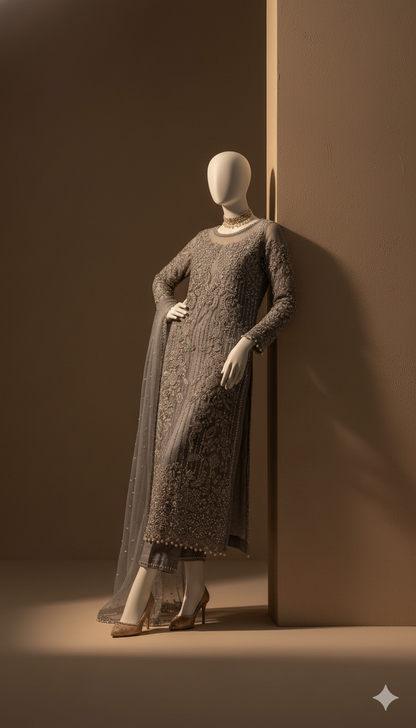 Ikhwan – Premium Chiffon Embroidered 3-Piece Suit with Satin Trouser & Malai Inner | November Drop 2 – Embroidery Collection