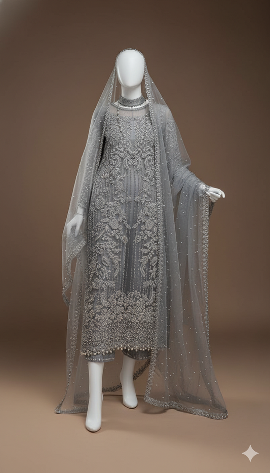 Ikhwan – Premium Chiffon Embroidered 3-Piece Suit with Satin Trouser & Malai Inner | November Drop 2 – Embroidery Collection