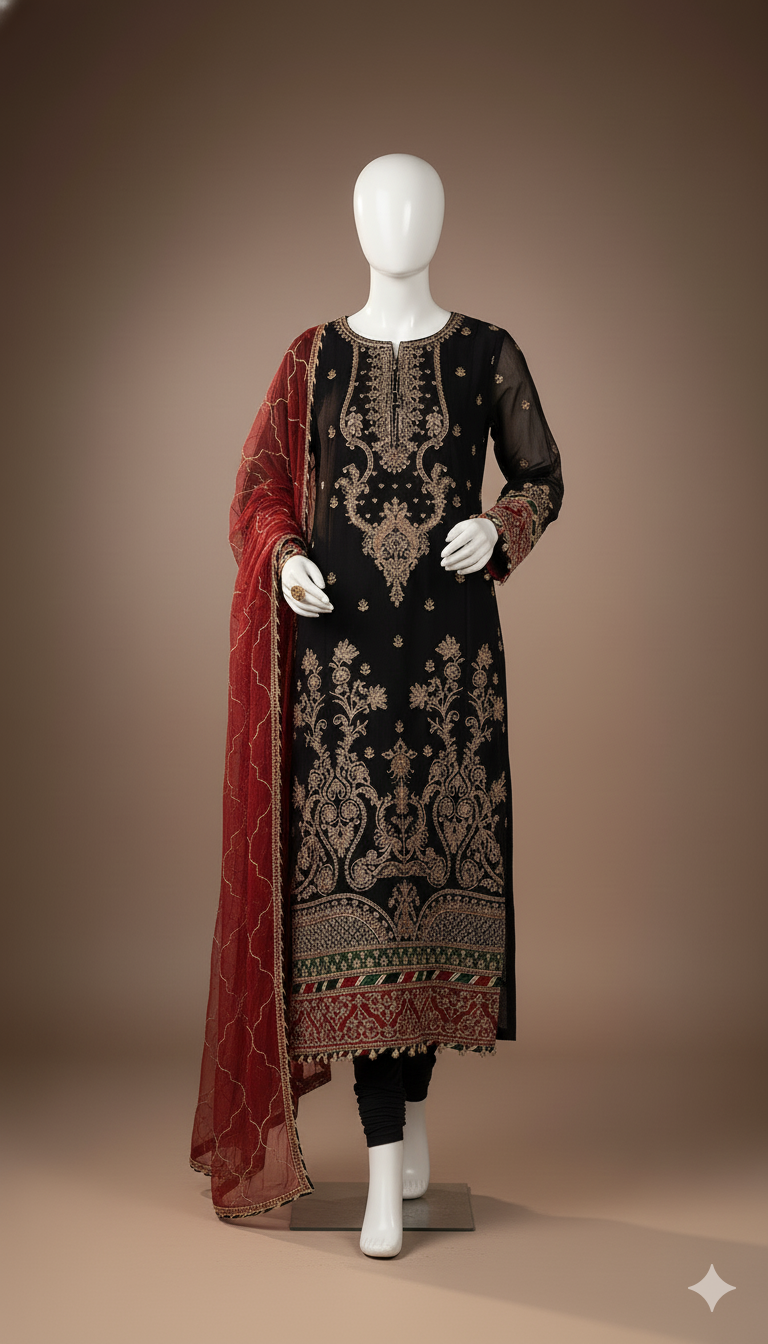 Ikhwan – Luxury Chiffon Adda Work 3-Piece Suit with Embroidered Dupatta & Silk Trouser | November Drop 2