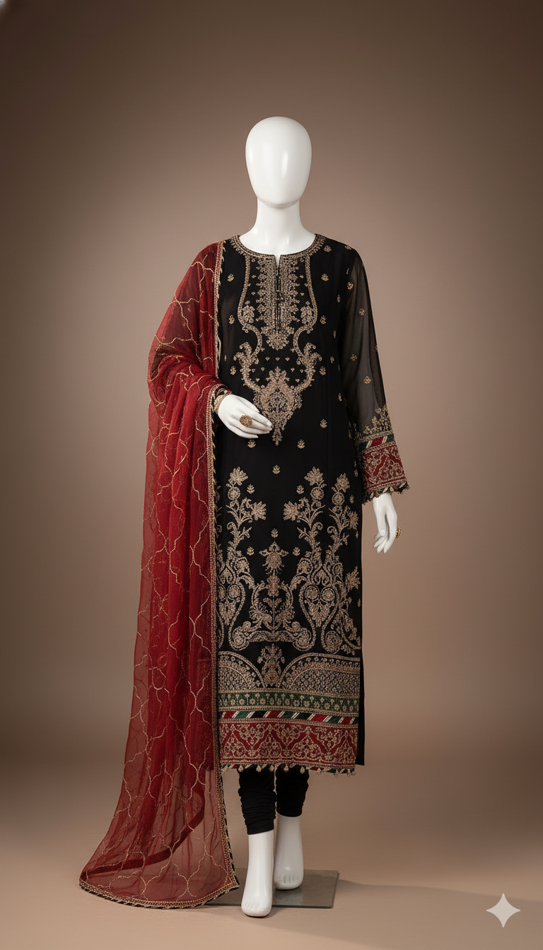 Ikhwan – Luxury Chiffon Adda Work 3-Piece Suit with Embroidered Dupatta & Silk Trouser | November Drop 2