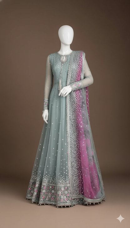 Most Demanded Chiffon Maxi Suit | Net Dupatta | Silk Trouser | Sequins Work | Best Quality – November Drop 2