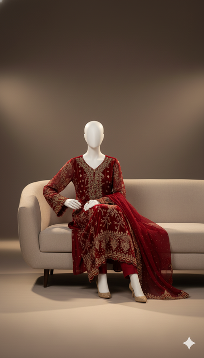 Ikhwan Unstitched – Most Hit Design | Semi Pure Chiffon 3-Piece Suit | Heavy Embroidered Sequins | November Drop 2 – Winter 2025