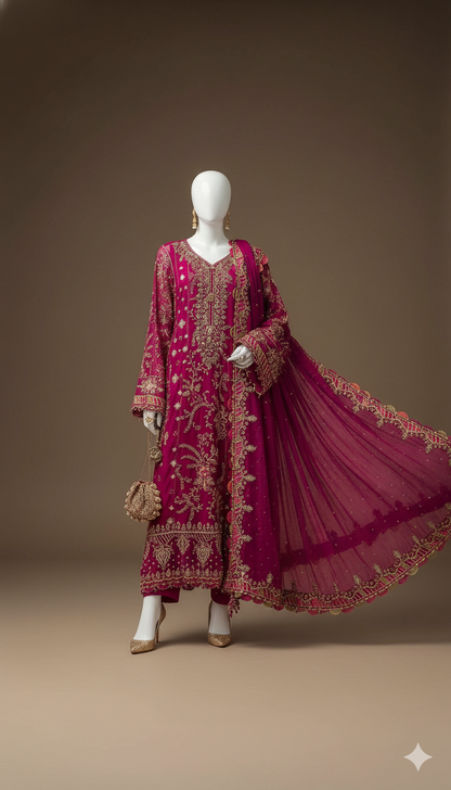 Ikhwan Unstitched – Most Hit Design | Semi Pure Chiffon 3-Piece Suit | Heavy Embroidered Sequins | November Drop 2 – Winter 2025