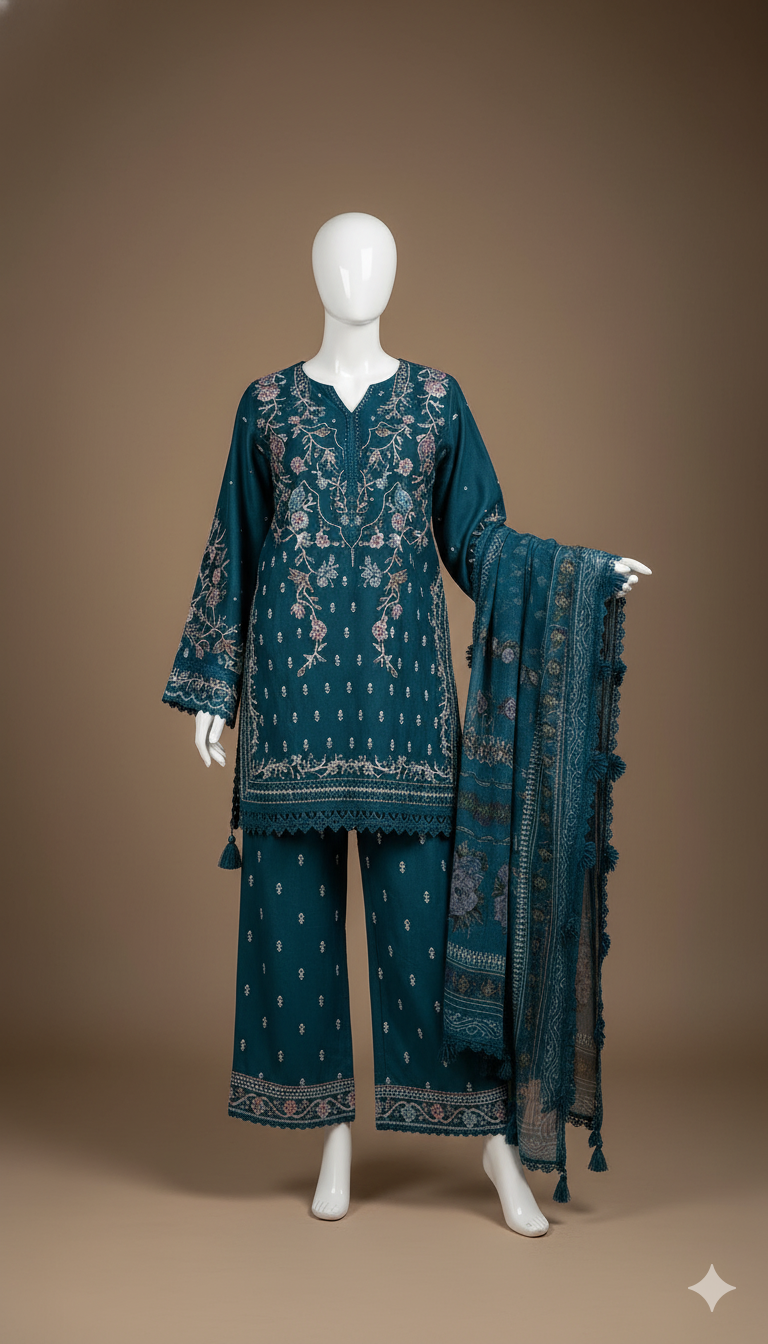 Dhanak Hit Codes – Premium 3-Piece Heavy Embroidered Suit | Digital Print Wool Shawl | November Drop 2 Winter 2025 Collection