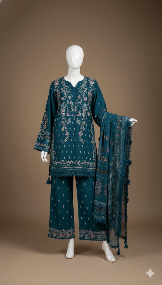 Dhanak Hit Codes – Premium 3-Piece Heavy Embroidered Suit | Digital Print Wool Shawl | November Drop 2 Winter 2025 Collection