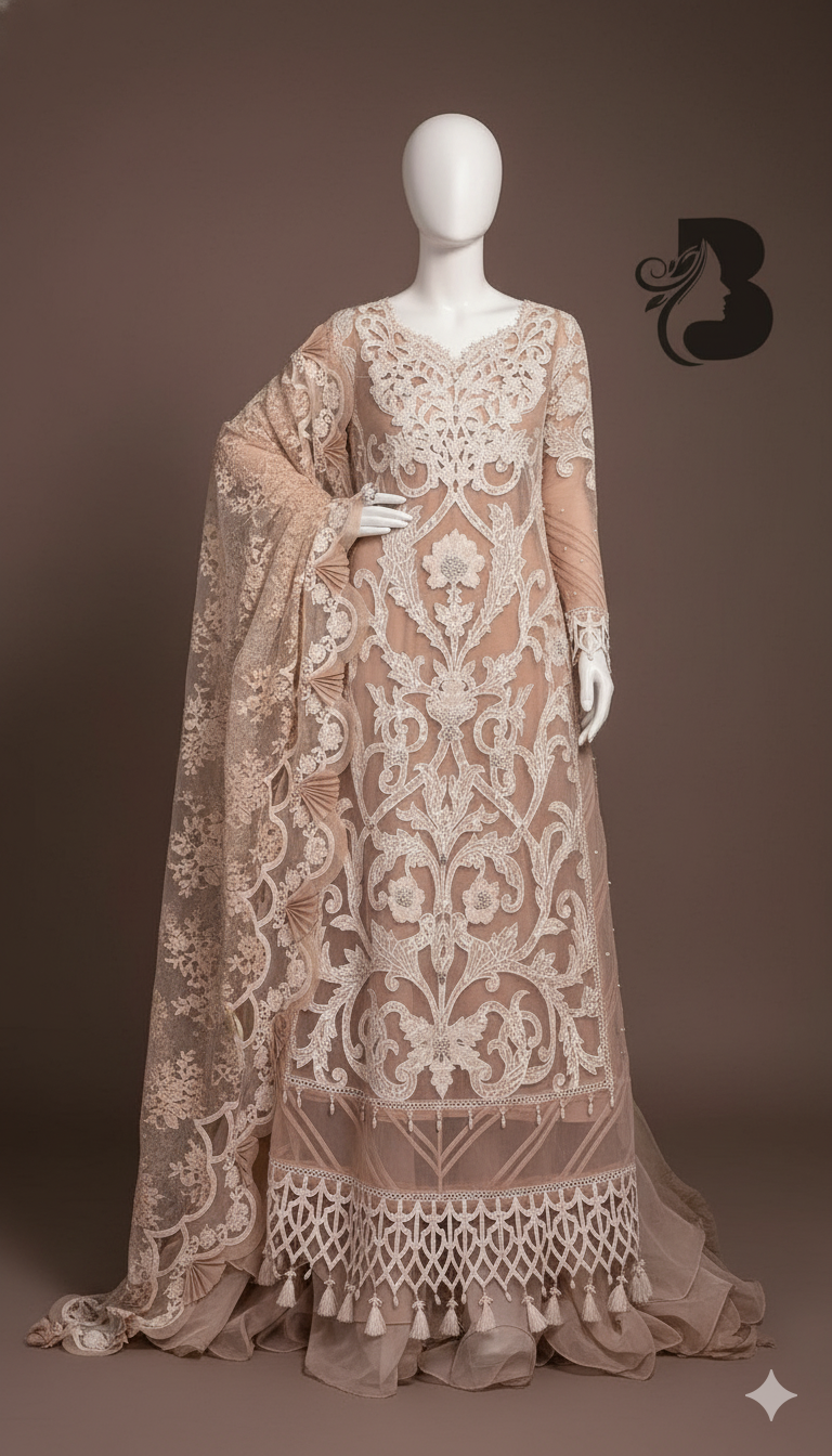 Organza Fully Heavy Embroidered 3-Piece Suit | Sequins & 3D Flowers | Dyed Satin Silk Trouser | 2 Styles – Kameez/Shalwar & Frock | November Drop 2 Winter 2025