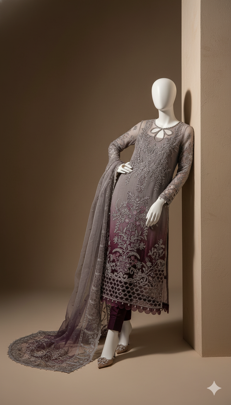 Luxury Tie & Dye Organza 3-Piece Suit with Handwork Embroidery & Double-Tone Dupatta | Ikhwan New Arrivals – November Drop 2