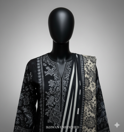 Winter 2025 Pure Karandi Digital Print Black Suit – Premium Airjet Collection
