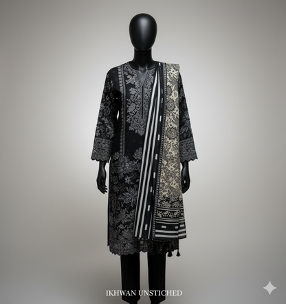 Winter 2025 Pure Karandi Digital Print Black Suit – Premium Airjet Collection