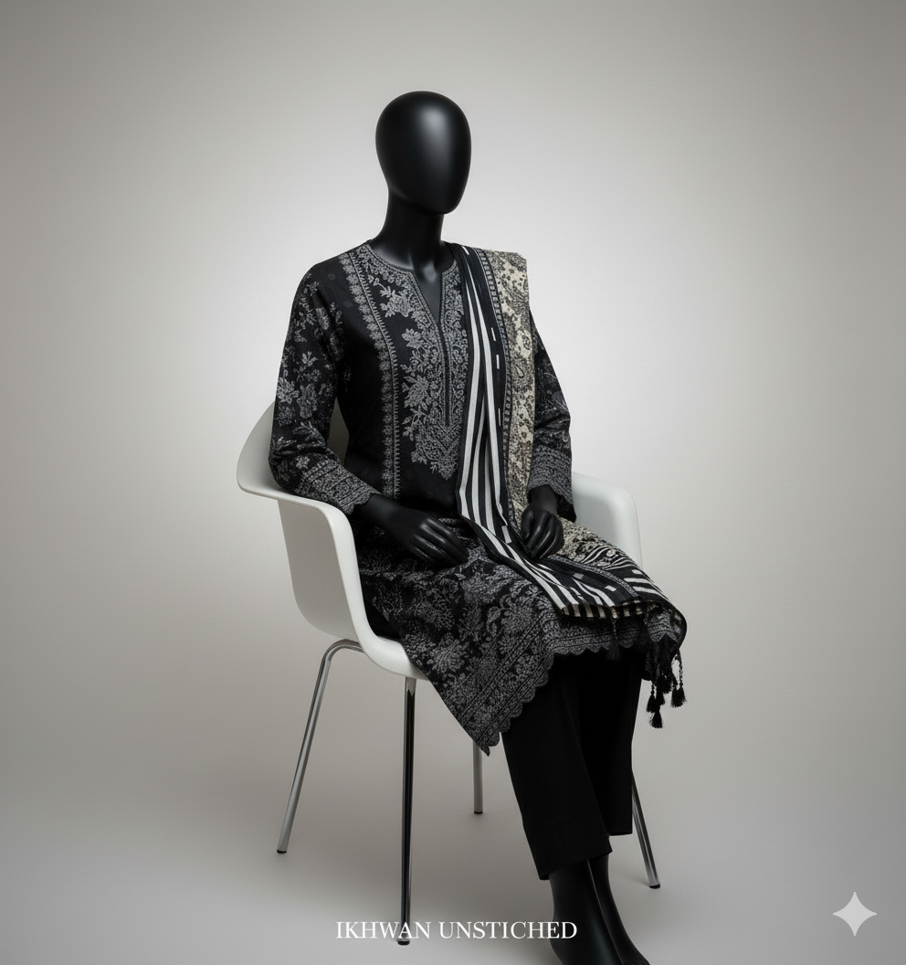 Winter 2025 Pure Karandi Digital Print Black Suit – Premium Airjet Collection