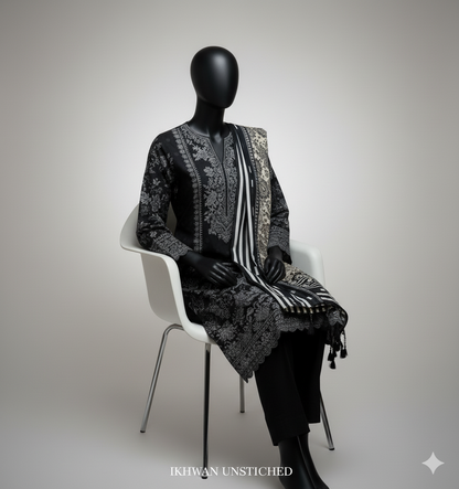 Winter 2025 Pure Karandi Digital Print Black Suit – Premium Airjet Collection