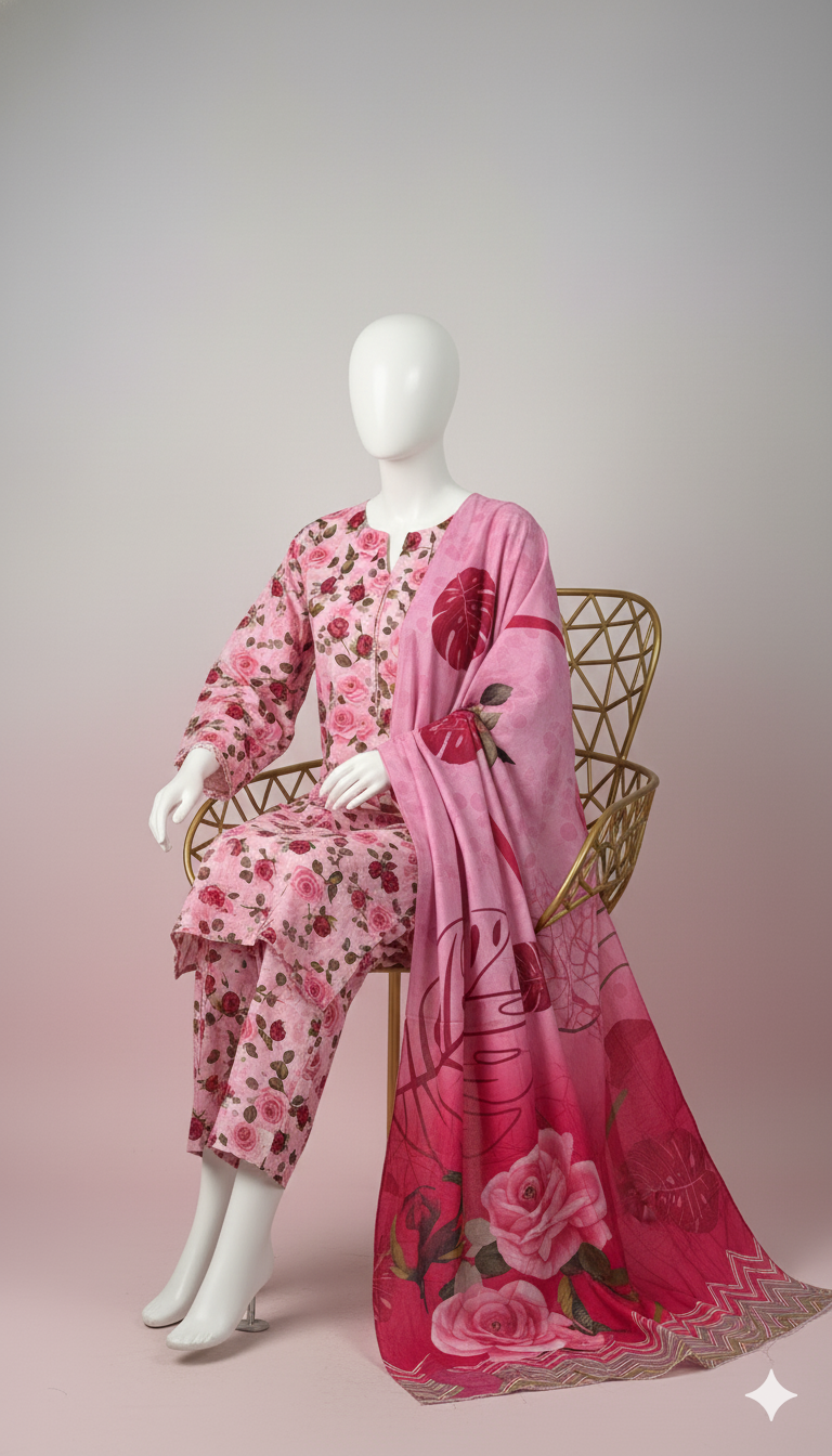 Khaadi Linen – Rose Garden Luxury 3-Piece Suit