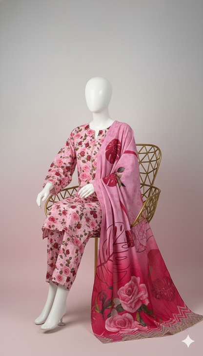 Khaadi Linen – Rose Garden Luxury 3-Piece Suit
