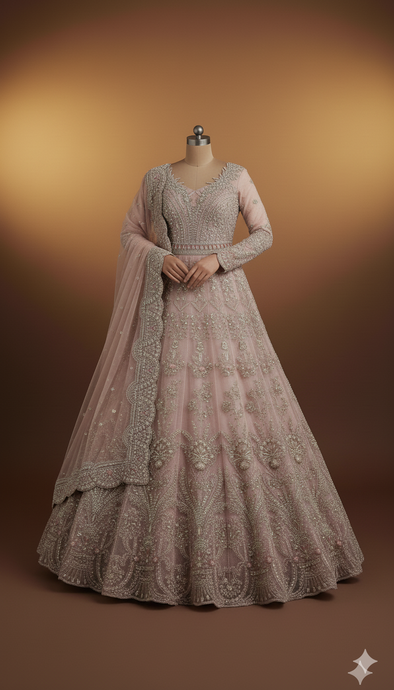 IKHWAN REPLICA – Luxury Embroidered Net Frock with Satin Silk Trouser & Heavy Net Dupatta