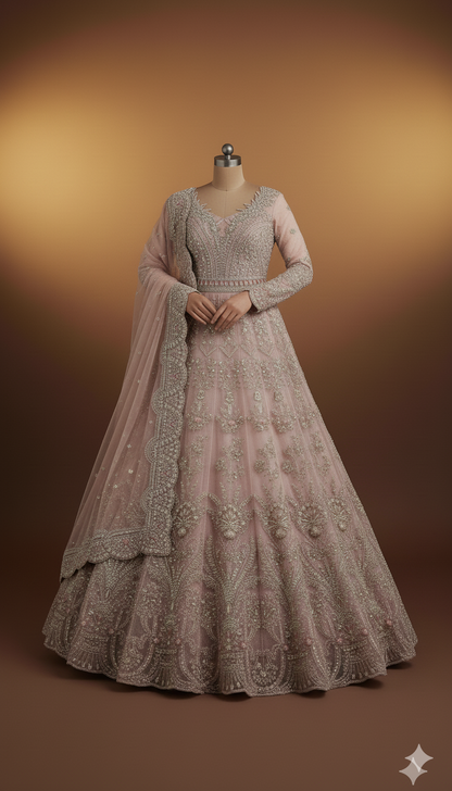 IKHWAN REPLICA – Luxury Embroidered Net Frock with Satin Silk Trouser & Heavy Net Dupatta