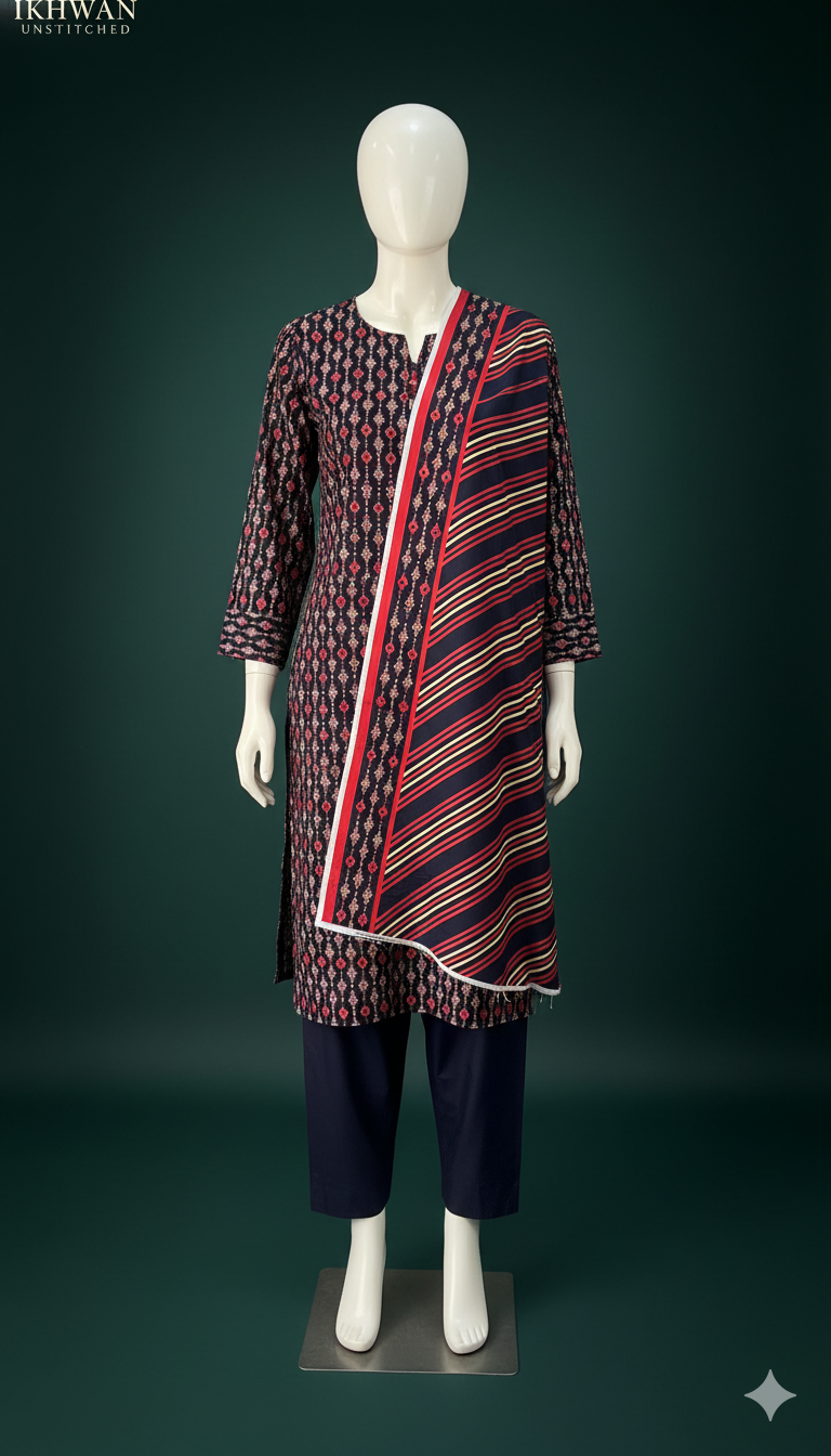 Alkaram Doria Linen 3-Piece Suit – Midnight Bloom (Winter Edition)