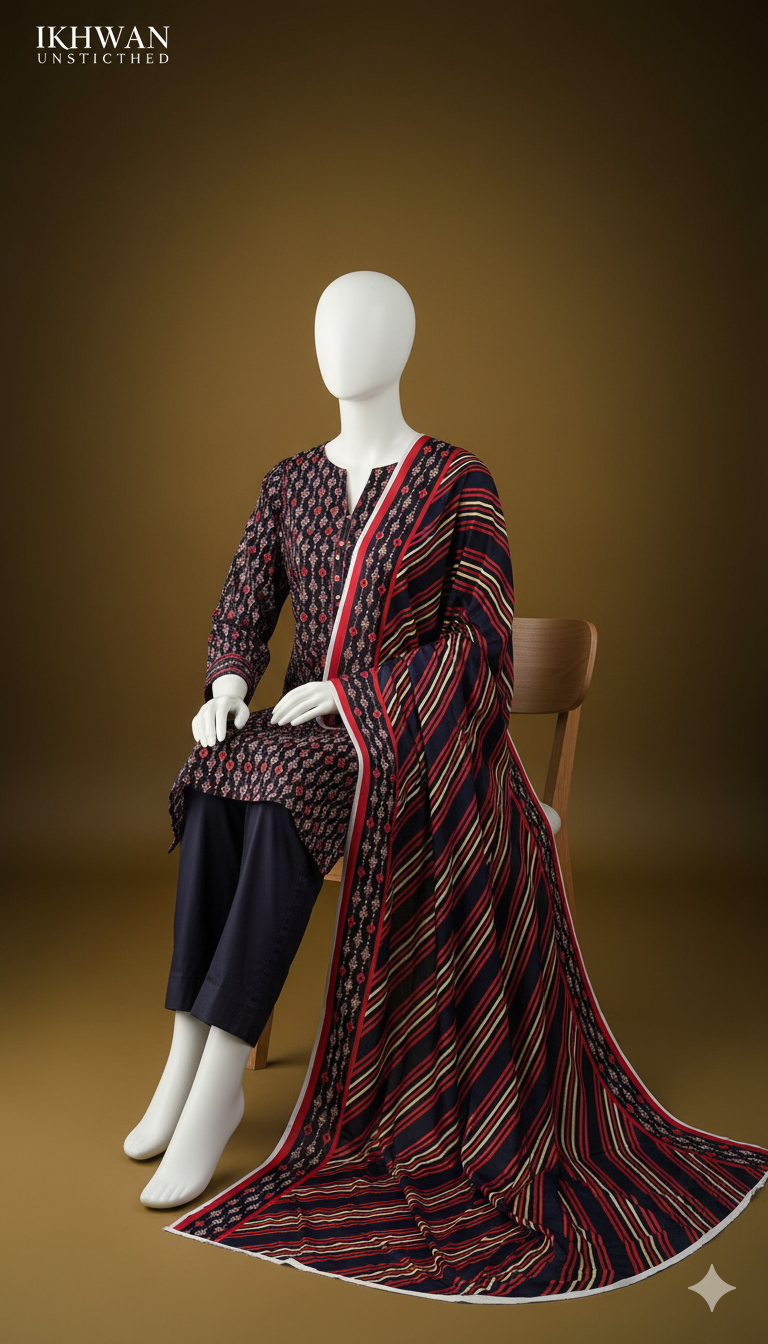 Alkaram Doria Linen 3-Piece Suit – Midnight Bloom (Winter Edition)