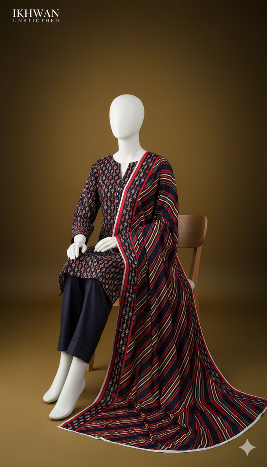 Alkaram Doria Linen 3-Piece Suit – Midnight Bloom (Winter Edition)