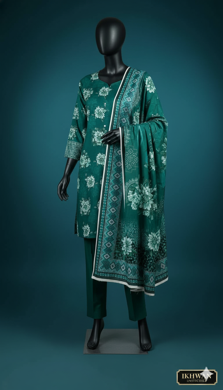 Alkaram Doria Linen 3-Piece Suit – Emerald Whisper (Winter Edition)