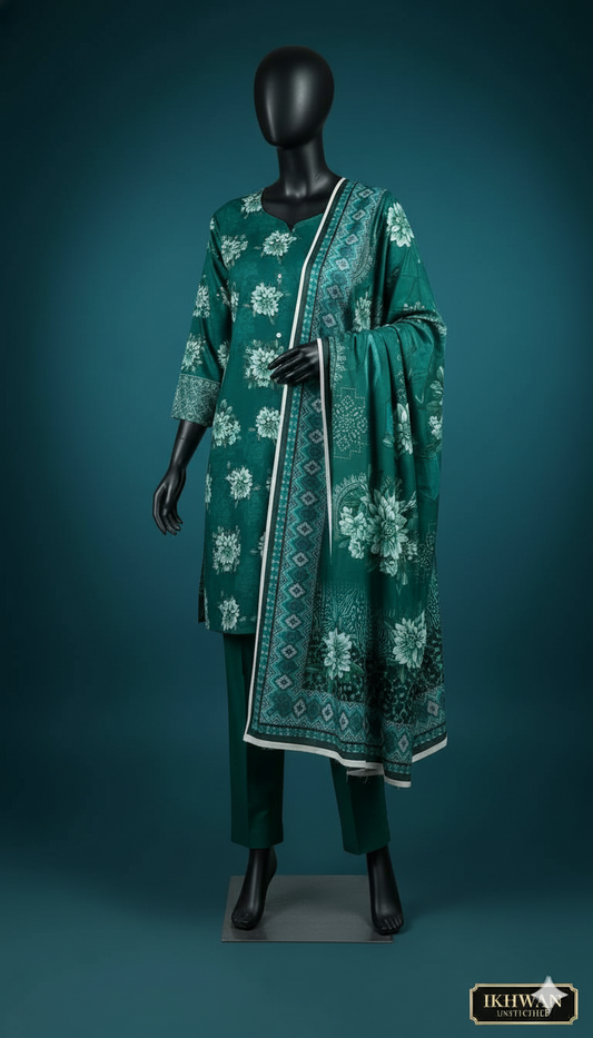 Alkaram Doria Linen 3-Piece Suit – Emerald Whisper (Winter Edition)