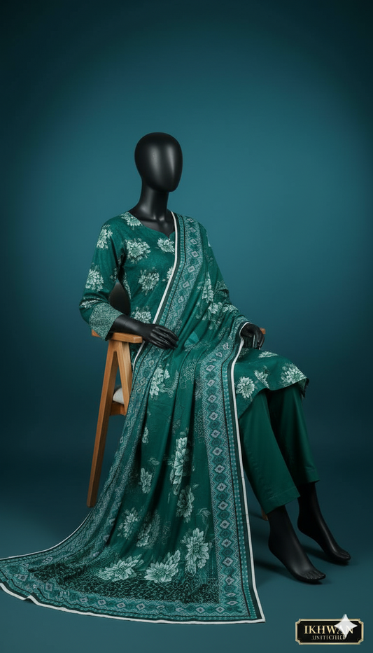Alkaram Doria Linen 3-Piece Suit – Emerald Whisper (Winter Edition)