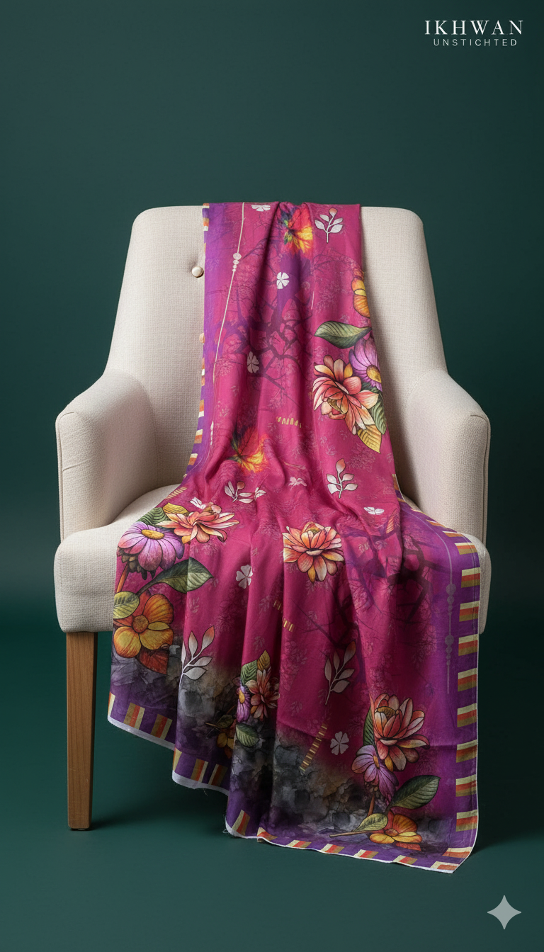 Khaadi Linen 3-Piece Suit – Pink Blossom (Winter Edition)