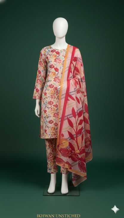 Khaadi 3-Piece Printed Linen Suit – Winter Bloom Edition