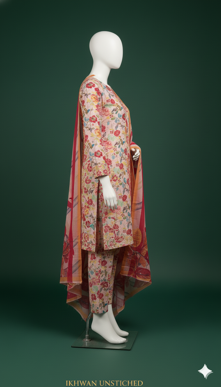 Khaadi 3-Piece Printed Linen Suit – Winter Bloom Edition