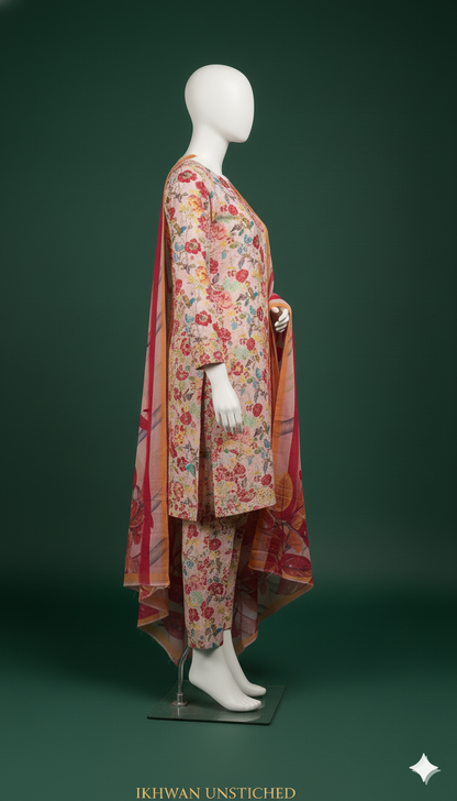 Khaadi 3-Piece Printed Linen Suit – Winter Bloom Edition