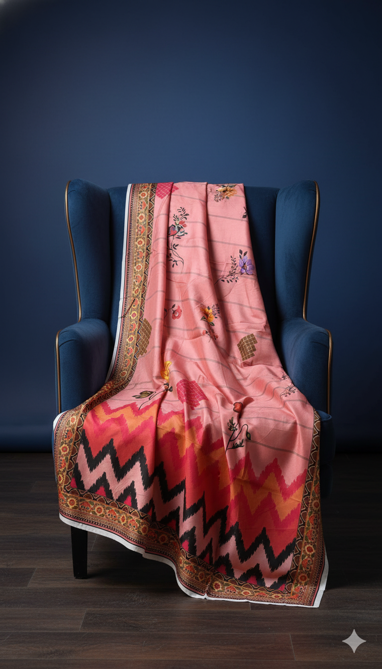 Khaadi 3-Piece Printed Doria Linen Suit – Blush Petal Edition