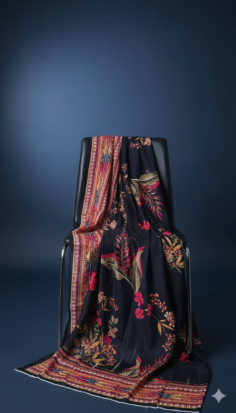 Khaadi Winter Linen 3-Piece Suit – Grey Floral Harmony