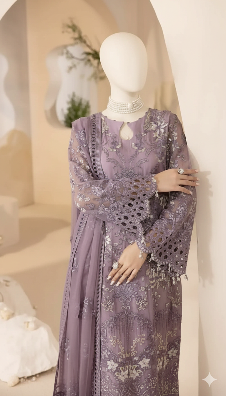 Ikhwan Replica Unstitched Chiffon 3Pc – Sequence Embroidered Suit with Silk Trouser
