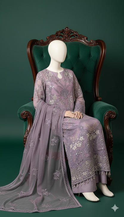 Ikhwan Replica Unstitched Chiffon 3Pc – Sequence Embroidered Suit with Silk Trouser