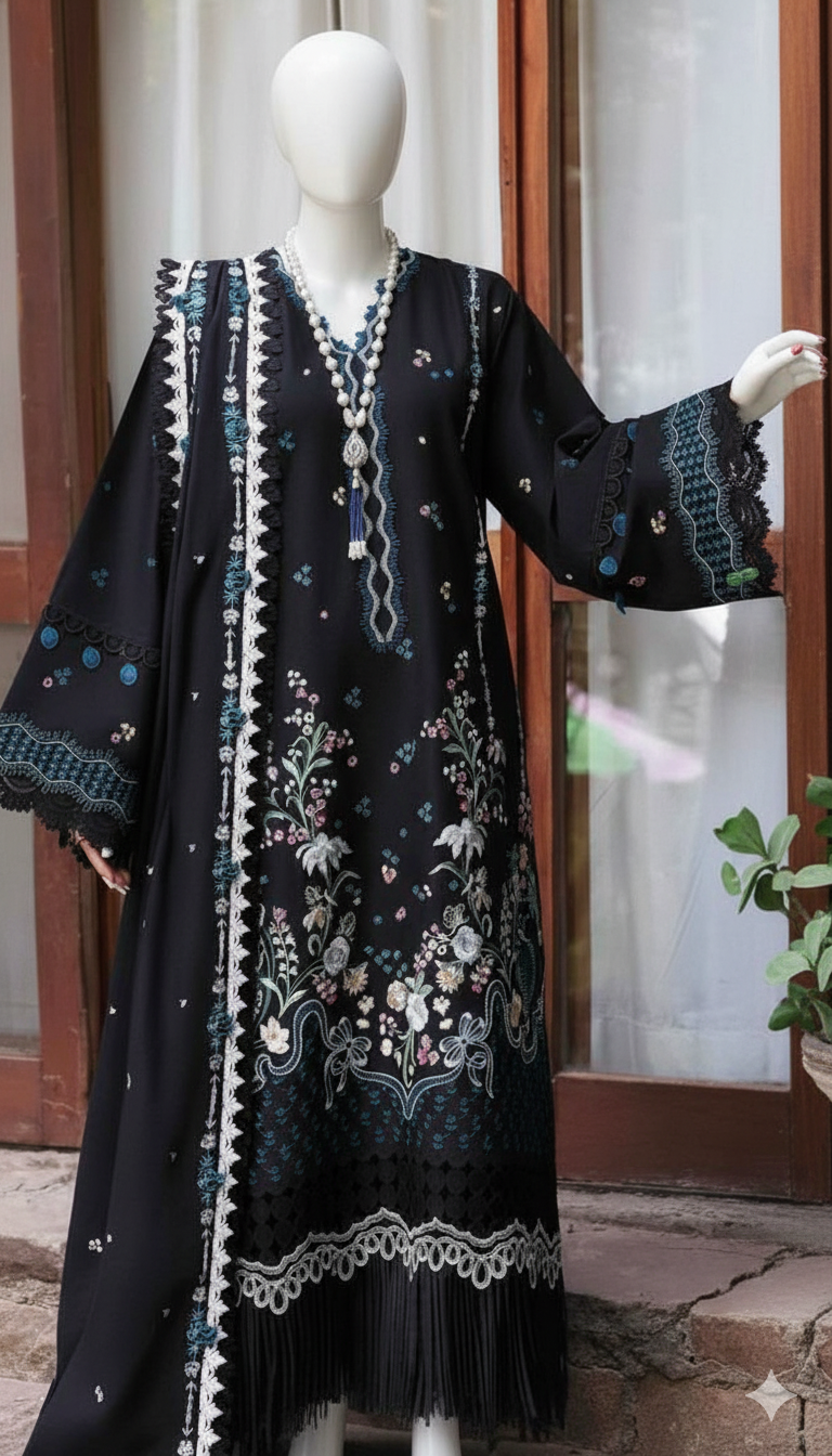 Dhanak embroidered 3pc suit – winter collection 2025