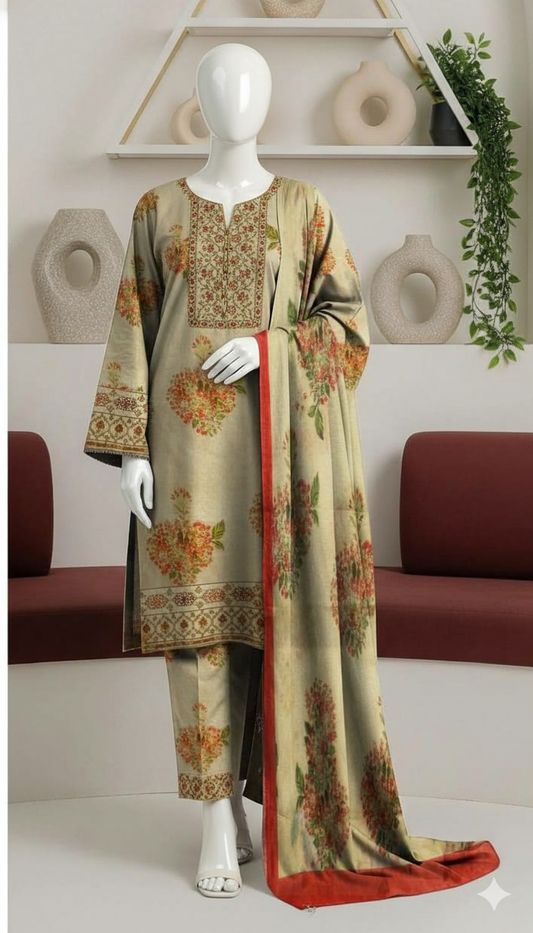 Ikhwan replica silk 3pc unstitched suit – luxury embroidered edition