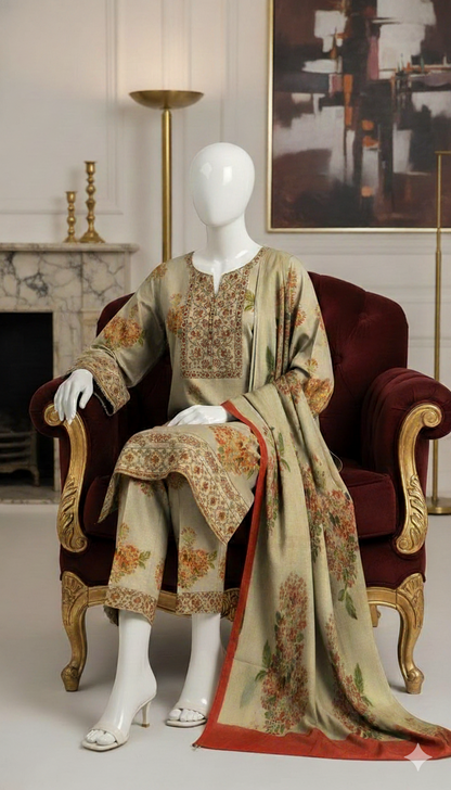 Ikhwan replica silk 3pc unstitched suit – luxury embroidered edition