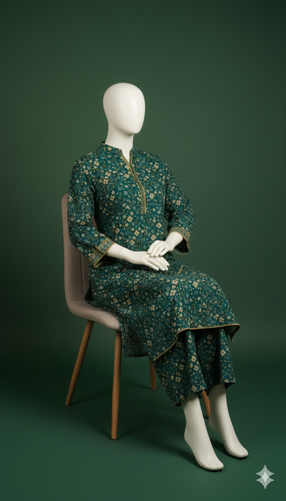 2 piece khaddar stitched suit – same print kameez & trouser