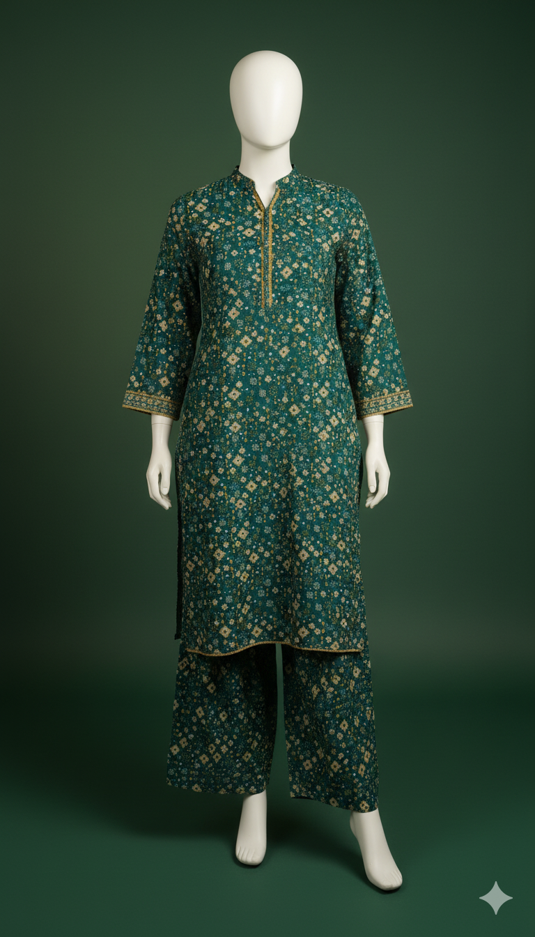 2 piece khaddar stitched suit – same print kameez & trouser