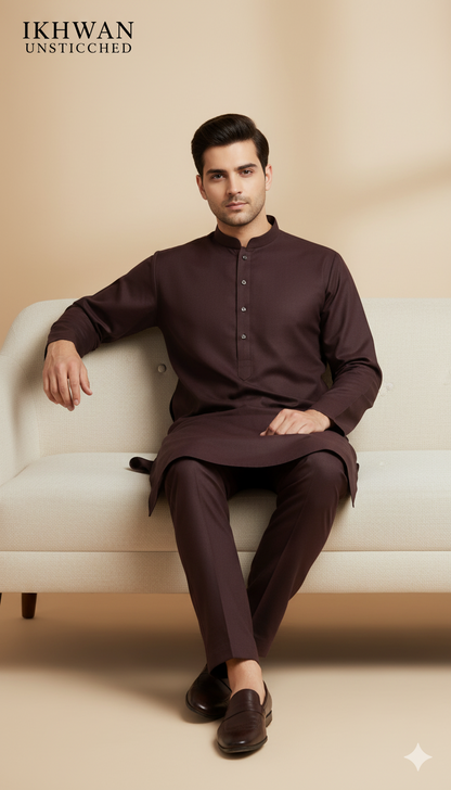 Premium Merino Wool Blend Fabric (4 Meters) | Plum Color | Winter Wear with Liquid Ammonia Finish