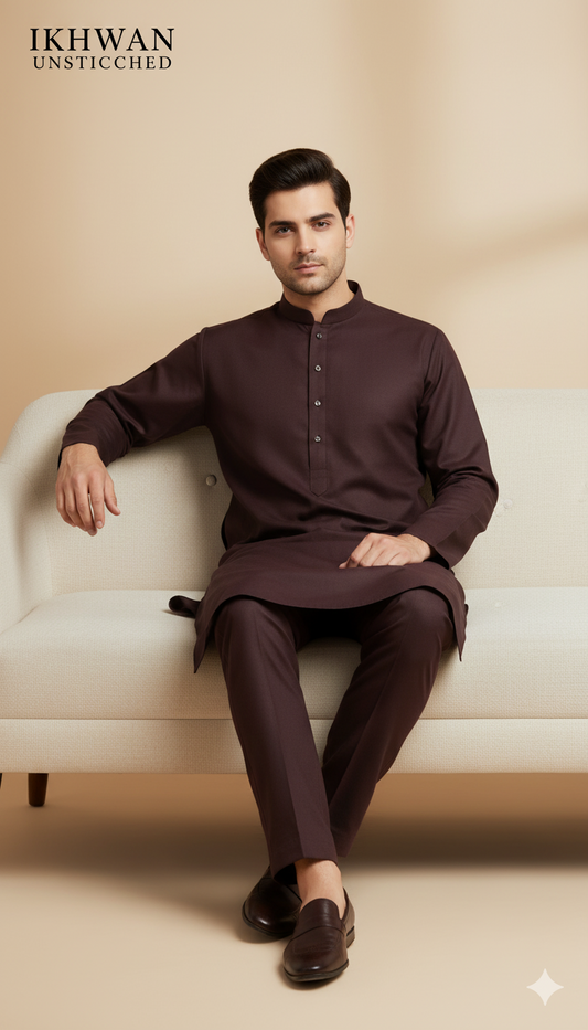 Premium Merino Wool Blend Fabric (4 Meters) | Plum Color | Winter Wear with Liquid Ammonia Finish