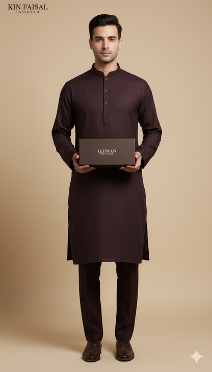 Premium Merino Wool Blend Fabric (4 Meters) | Plum Color | Winter Wear with Liquid Ammonia Finish