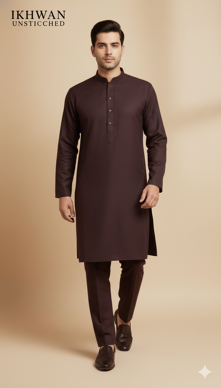 Premium Merino Wool Blend Fabric (4 Meters) | Plum Color | Winter Wear with Liquid Ammonia Finish