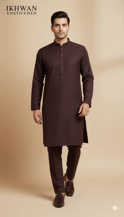 Premium Merino Wool Blend Fabric (4 Meters) | Plum Color | Winter Wear with Liquid Ammonia Finish