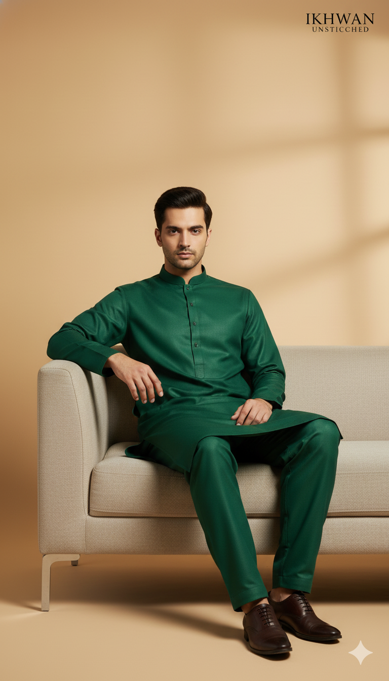 Wash & Wear Boski – Forest Green Color | Premium Four Season Fabric (4 Meters) | Gents Collection | 100% Guaranteed Fabric